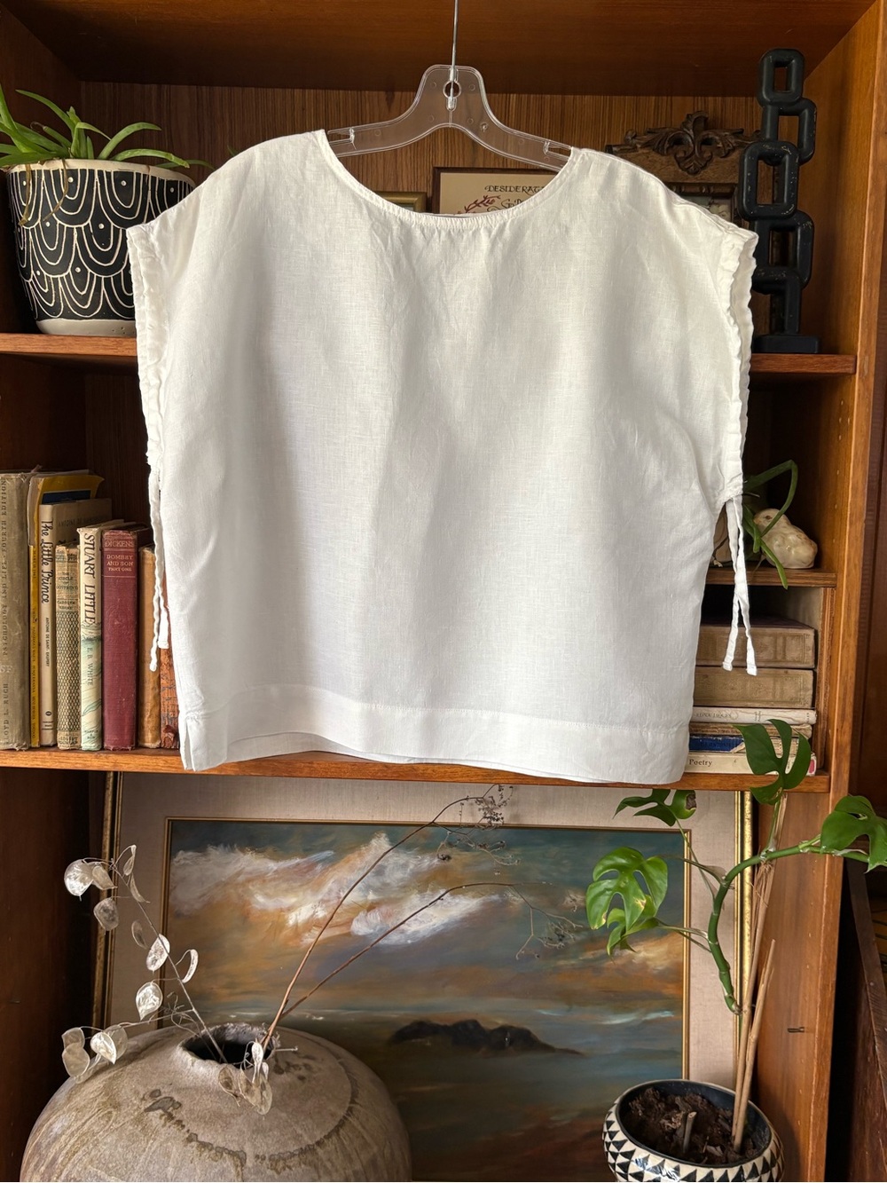Everlane White Cinch Sleeve Linen Boxy Top